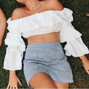 LF Seek The Label Striped Mini Skirt Blue White with Pockets size small EUC